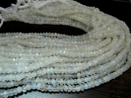 Natural white Rainbow Moonstone Rondelle Faceted Beads 5 to 6mm Strand 8''long