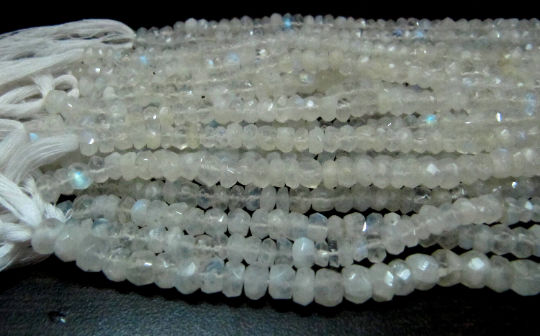 Natural white Rainbow Moonstone Rondelle Faceted Beads 5 to 6mm Strand 8''long