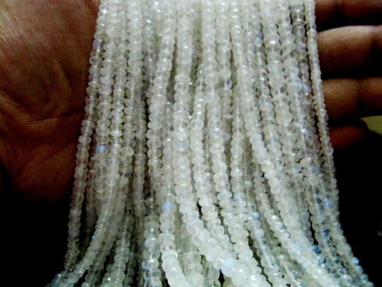 Natural White Rainbow Moonstone Rondelle Faceted Beads 3 to 6mm Strand 13''