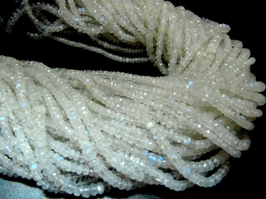 Natural White Rainbow Moonstone Rondelle Faceted Beads 3 to 6mm Strand 13''