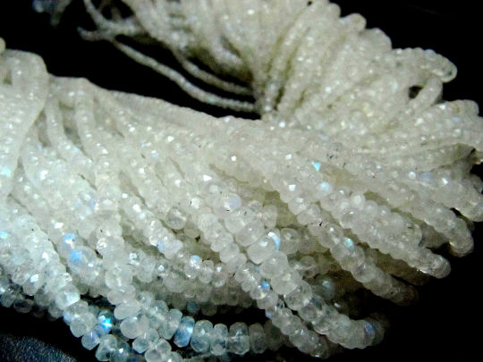 Natural White Rainbow Moonstone Rondelle Faceted Beads 3 to 6mm Strand 13''