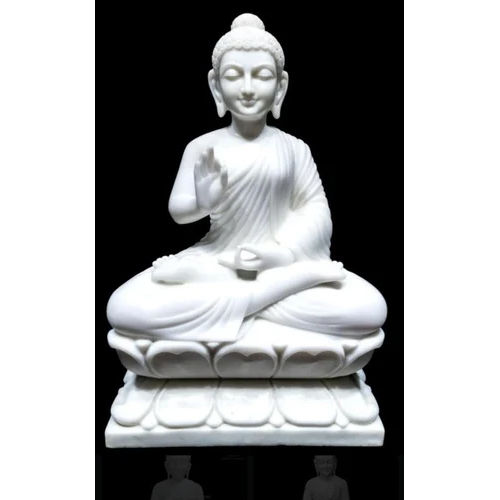 White Marble Buddha Statue - High-Quality Marble, Elegant Plain Design | Moisture-Proof, Easy to Clean, Tranquil Buddhist Theme