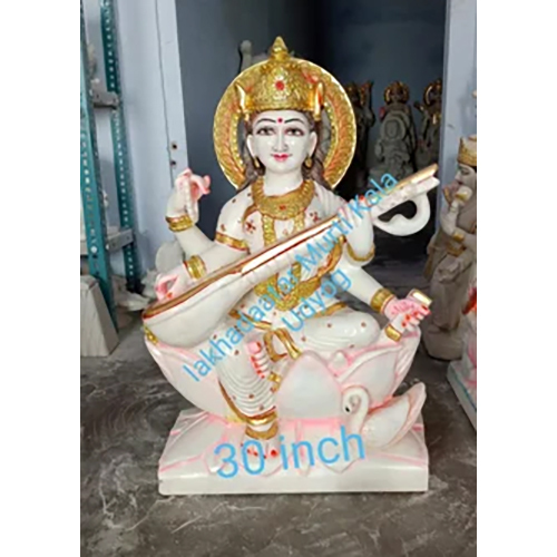 1 Feet White Marble Saraswati Statue