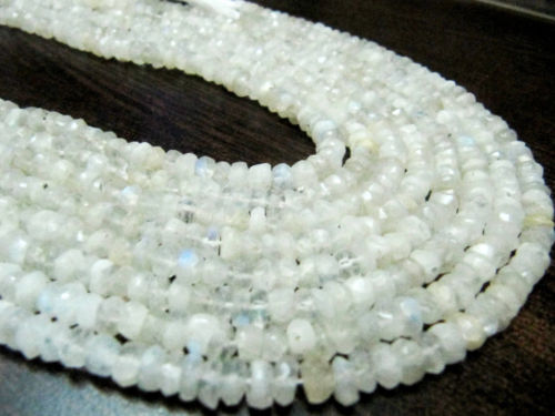 Natural White Rainbow Moonstone Rondelle Faceted Beads 5-6mm Strand 13''long