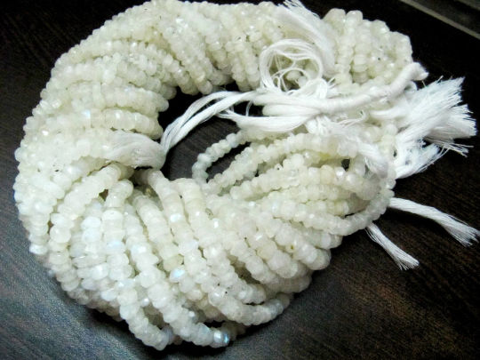 Natural White Rainbow Moonstone Rondelle Faceted Beads 5-6mm Strand 13''long