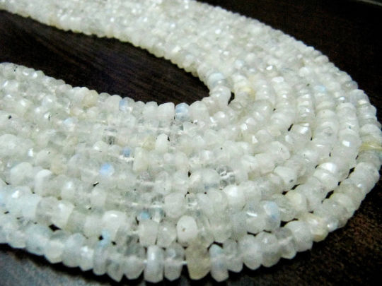 Natural White Rainbow Moonstone Rondelle Faceted Beads 5-6mm Strand 13''long