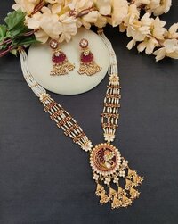 Lavish Designer Polki Necklace Set - Zircon, White Polish, Elegant Design For Engagements, Anniversaries, Parties & Everyday Wear
