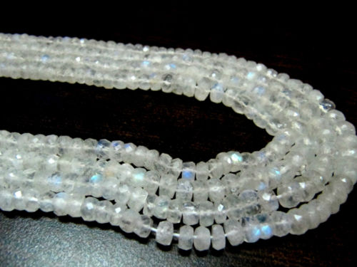 Natural white Rainbow Moonstone Rondelle Faceted 4to7mm Beads Strand 8''