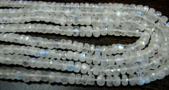 Natural white Rainbow Moonstone Rondelle Faceted 4to7mm Beads Strand 8''