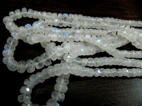 Natural white Rainbow Moonstone Rondelle Faceted 4to7mm Beads Strand 8''