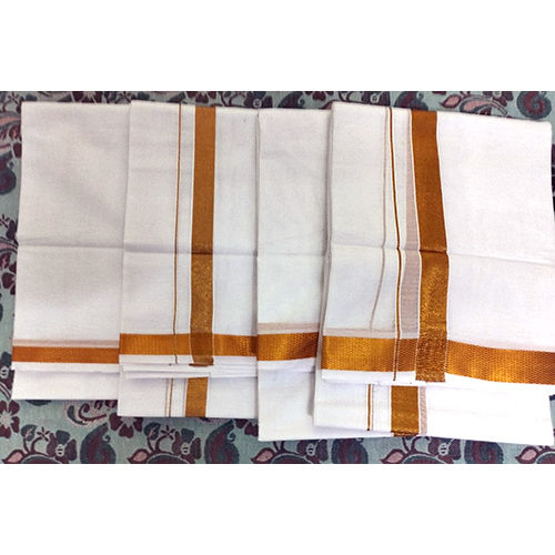 Rich Cotton Jari Dhothi And 9X5 In 4 Sizes - Color: White