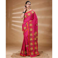 Embroidary And Applique Work Saree - Color: Pink