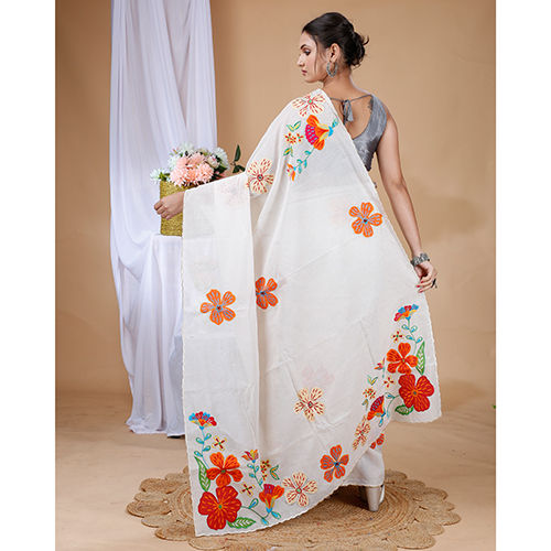 Ladies Fancy Saree - Color: White