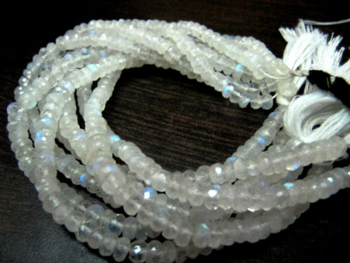 Natural White Rainbow Moonstone Rondelle Faceted Beads 4 to 6mm Strand 8''