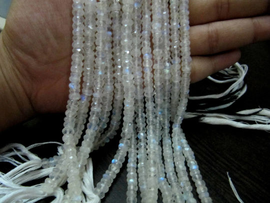 Natural White Rainbow Moonstone Rondelle Faceted Beads 4 to 6mm Strand 8''