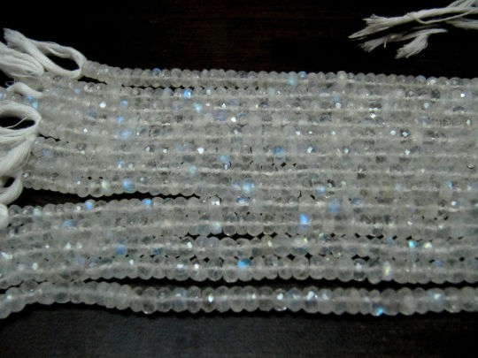 Natural White Rainbow Moonstone Rondelle Faceted Beads 4 to 6mm Strand 8''