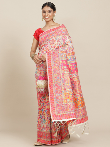 Pashmina Saree - Silk Woven Craftsmanship, Cream Color for Traditional Occasions - Bollywood Style Elegance