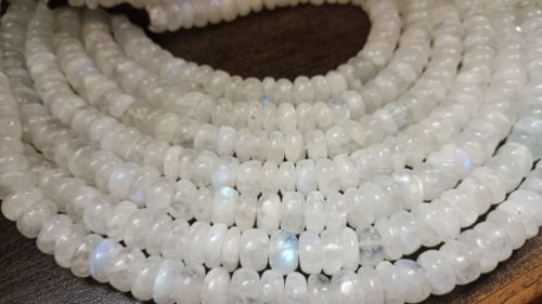 Natural White Rainbow Moonstone Rondelle Plain 8-9 mm Beads Strand 8''long