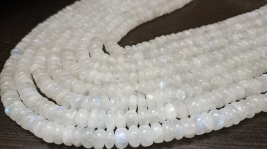 Natural White Rainbow Moonstone Rondelle Plain 8-9 mm Beads Strand 8''long