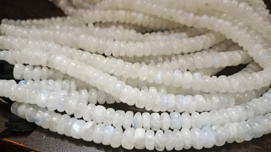 Natural White Rainbow Moonstone Rondelle Plain 8-9 mm Beads Strand 8''long