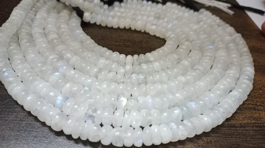 Natural White Rainbow Moonstone Rondelle Plain 8-9 mm Beads Strand 8''long