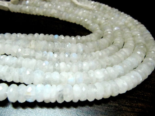 Natural White Rainbow Moonstone Rondelle Faceted 9-10mm Strand 10''long