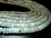 Natural White Rainbow Moonstone Rondelle Faceted 9-10mm Strand 10''long