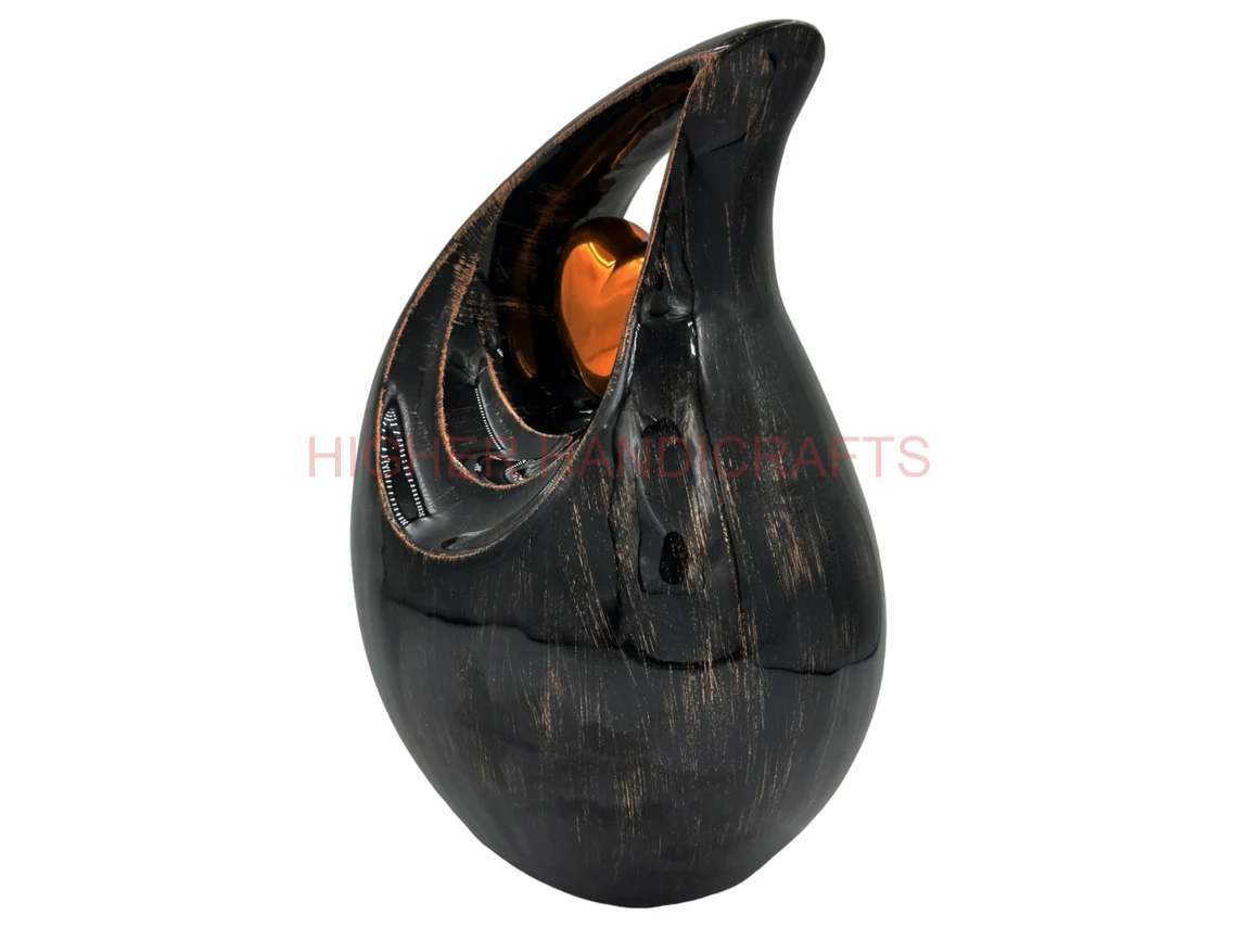 Decorative Teardrop Cremation Urn for Human Ashes, Large Size Funeral Black Aluminium Urns