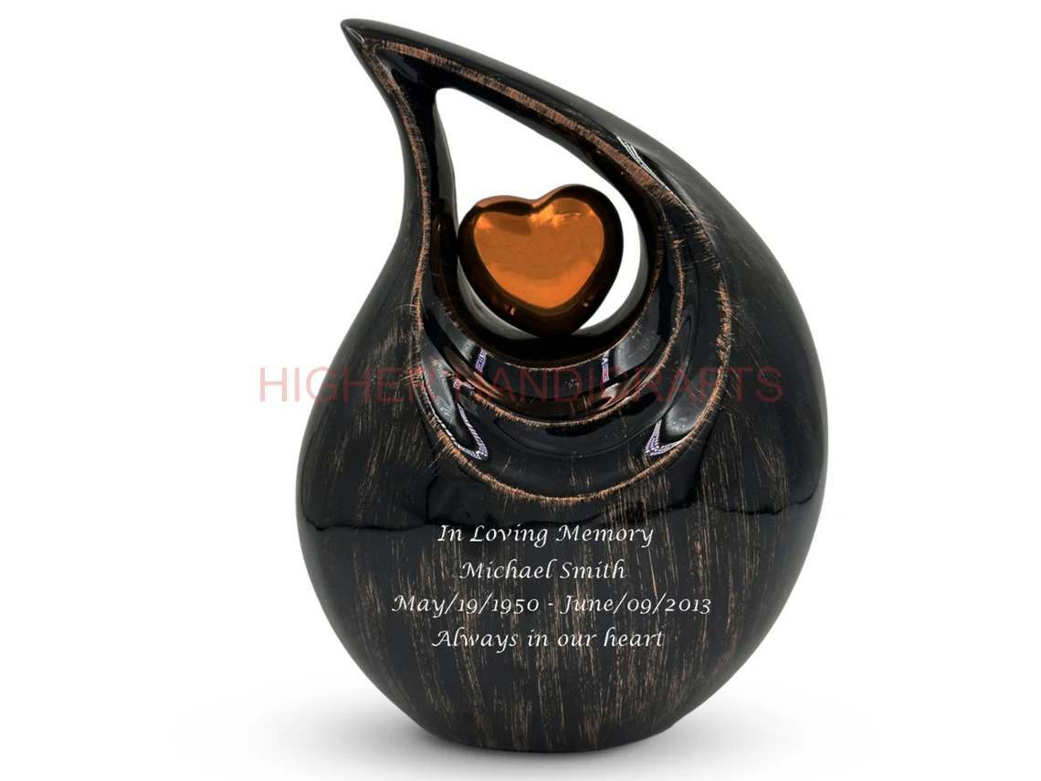 Decorative Teardrop Cremation Urn for Human Ashes, Large Size Funeral Black Aluminium Urns