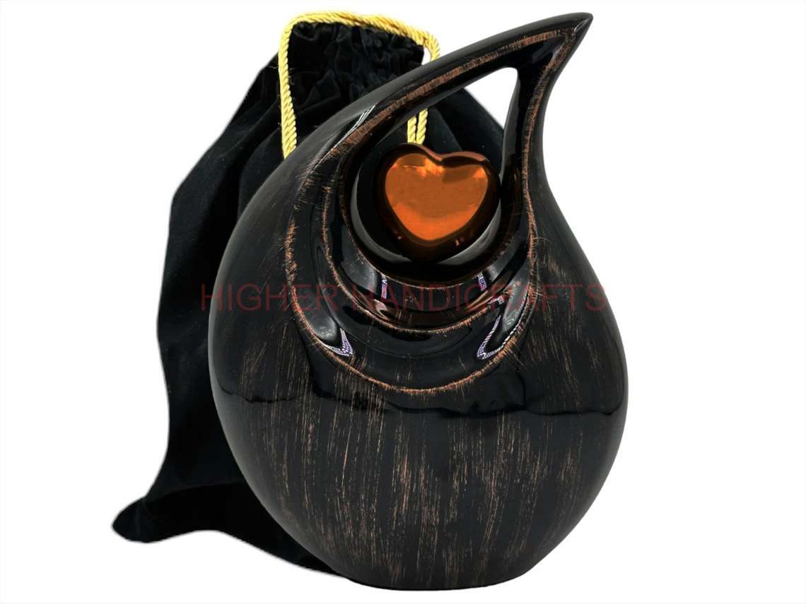 Decorative Teardrop Cremation Urn for Human Ashes, Large Size Funeral Black Aluminium Urns