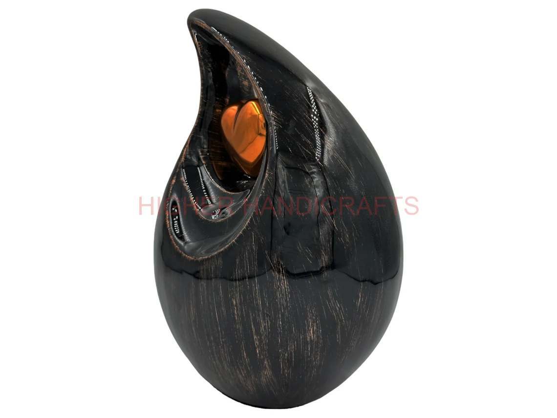 Decorative Teardrop Cremation Urn for Human Ashes, Large Size Funeral Black Aluminium Urns