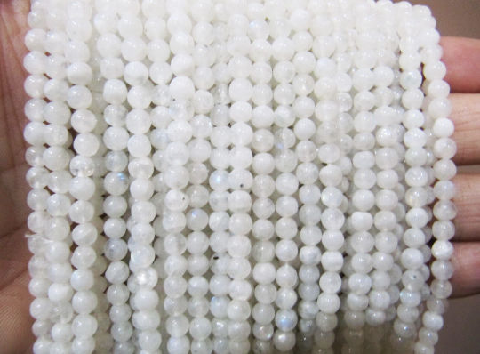 Natural Rainbow Moonstone Round Plain 4mm Beads Strand 13 Inches long