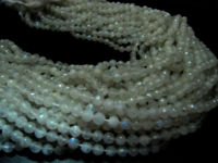 Natural White Rainbow Moonstone Round Faceted 4-5mm Beads Strand13''long