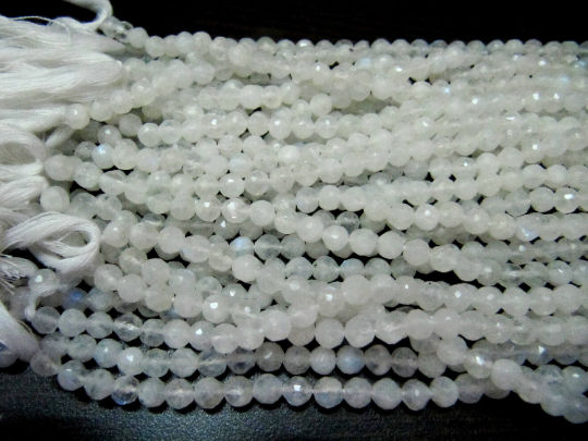 Natural White Rainbow Moonstone Round Faceted 4-5mm Beads Strand13''long