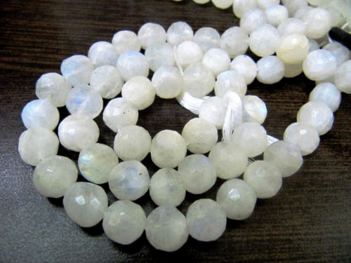 Natural White Rainbow Moonstone Round Faceted 8-10mm beads Strand 10''