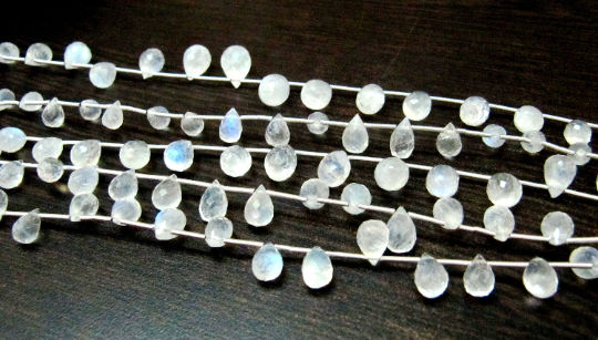 White Rainbow Moonstone Faceted Drop Shape 6x8mm to 8x10mm Strand 8''