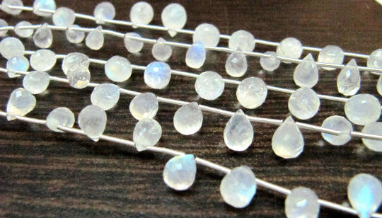 White Rainbow Moonstone Faceted Drop Shape 6x8mm to 8x10mm Strand 8''