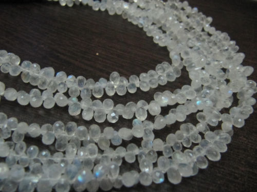 Natural White Rainbow Moonstone Drop Shape 3x5mm Faceted Beads Strand 9''