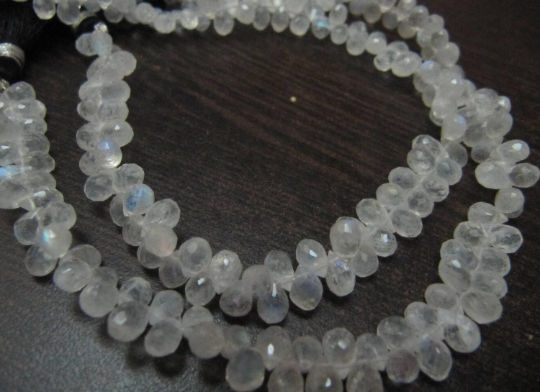 Natural White Rainbow Moonstone Drop Shape 3x5mm Faceted Beads Strand 9''