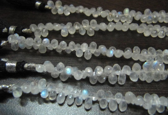 Natural White Rainbow Moonstone Drop Shape 3x5mm Faceted Beads Strand 9''