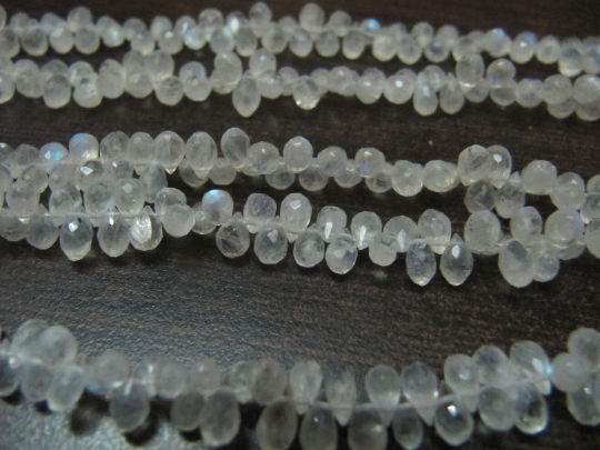 Natural White Rainbow Moonstone Drop Shape 3x5mm Faceted Beads Strand 9''