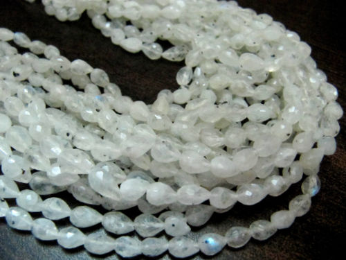 Natural White Rainbow Moonstone Drop shape 5x7 mm Beads Strand 13''long