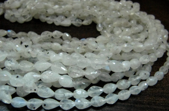 Natural White Rainbow Moonstone Drop shape 5x7 mm Beads Strand 13''long