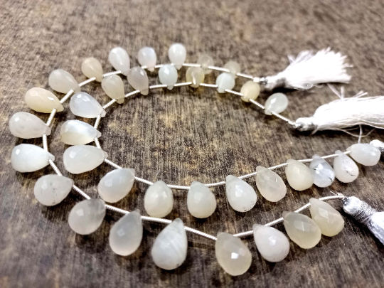 Natural White Rainbow Moonstone Drop shape 8x12mm Beads strand 8''long