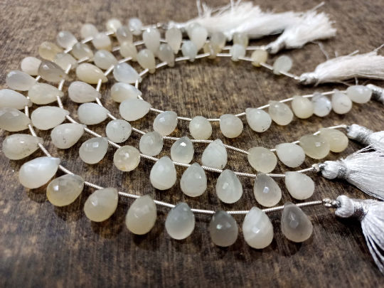 Natural White Rainbow Moonstone Drop shape 8x12mm Beads strand 8''long