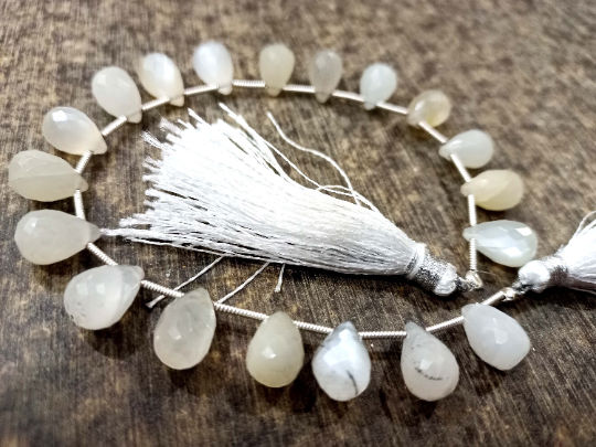 Natural White Rainbow Moonstone Drop shape 8x12mm Beads strand 8''long