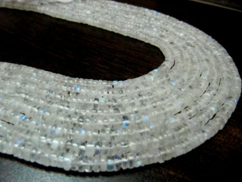 Natural White Rainbow Moonstone Tyre Shape Beads 3 to 5mm Strand 13''long