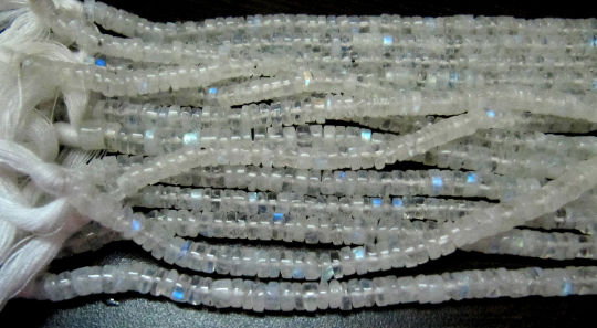 Natural White Rainbow Moonstone Tyre Shape Beads 3 to 5mm Strand 13''long