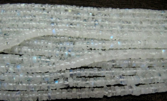 Natural White Rainbow Moonstone Tyre Shape Beads 3 to 5mm Strand 13''long