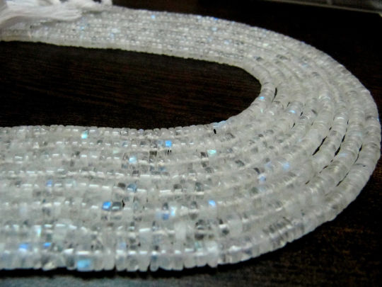 Natural White Rainbow Moonstone Tyre Shape Beads 3 to 5mm Strand 13''long